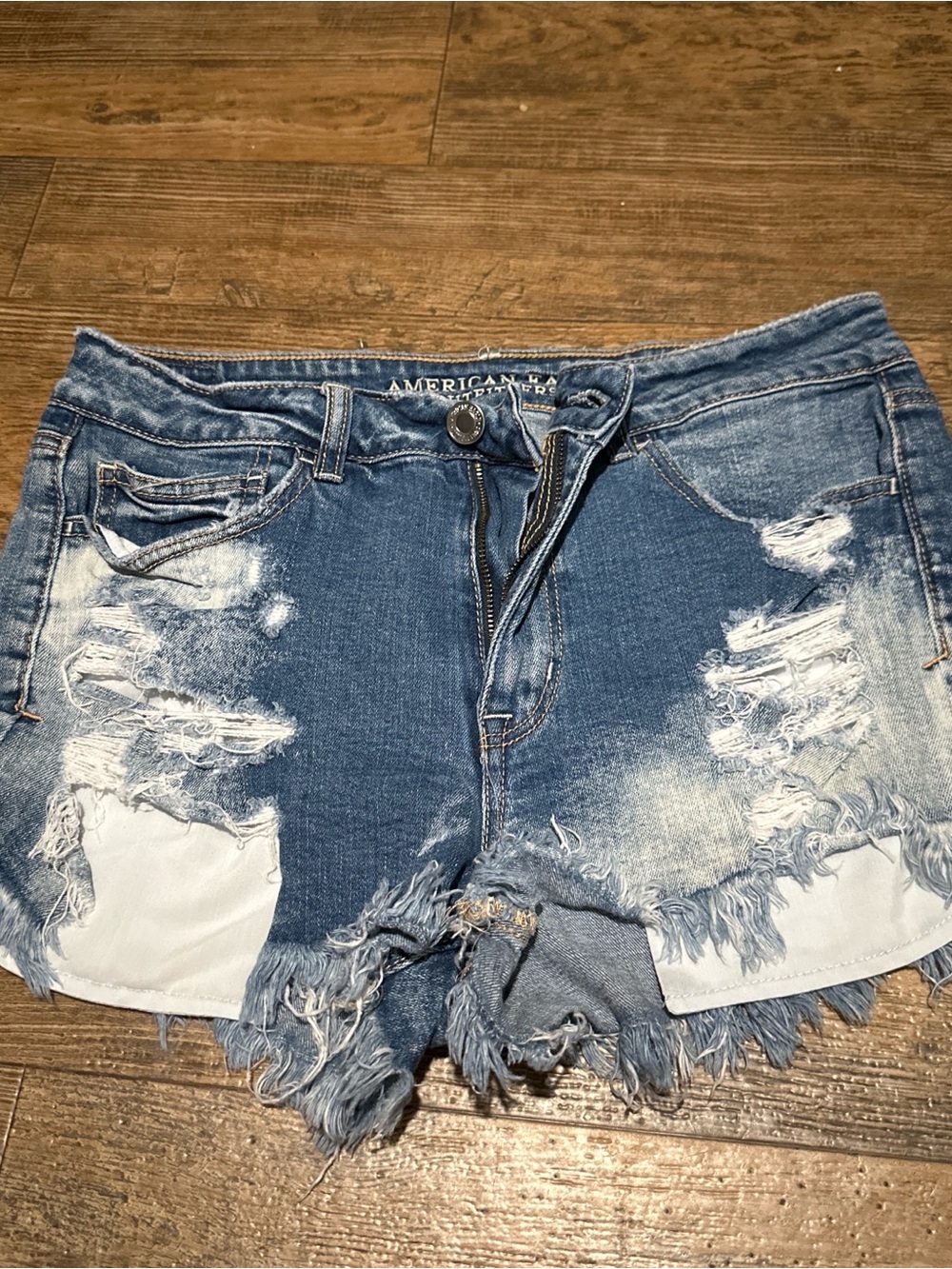 American Eagle Outfitters Washed Blue Distressed Denim Cutoffs